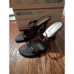 6.5 Metaphor Black Rhinestone Open Back Foot Strap High Heel Stiletto Pump Shoes